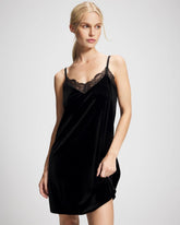 BLACK - Velvet Lace Trim Chemise