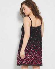 FLOATING HEARTS BDR BLK R - Lace Trim Chemise
