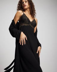 BLACK - Soft Support Lace Midi Nightgown