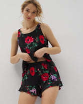 RHAPSODY FLORA BLACK - Ruffle Pajama Shorts