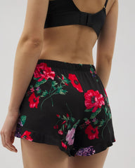 RHAPSODY FLORA BLACK - Ruffle Pajama Shorts