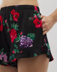 RHAPSODY FLORA BLACK - Ruffle Pajama Shorts