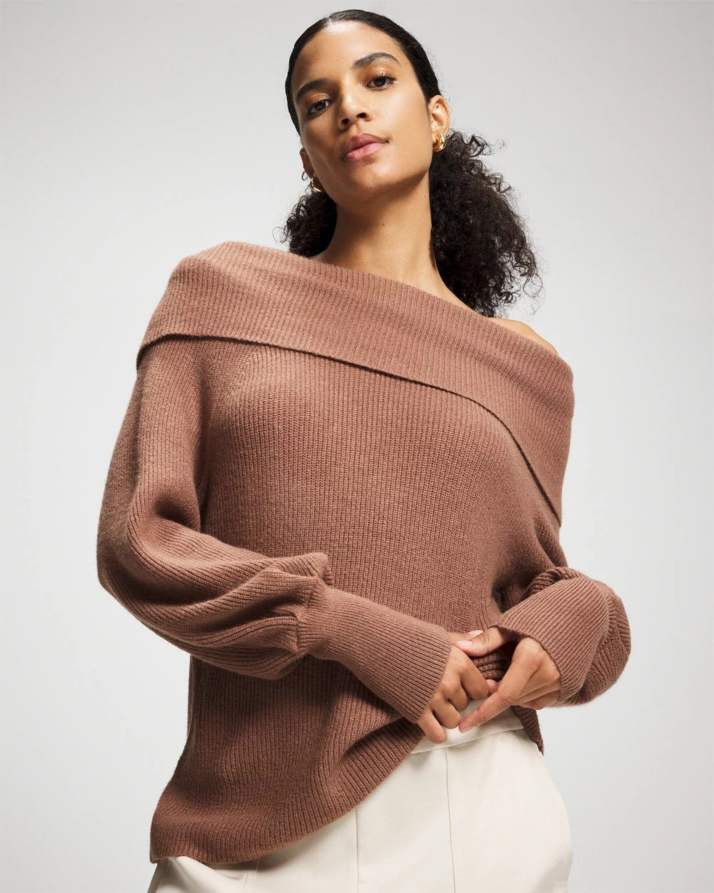 CARDAMOM - Premier Knit off the Shoulder Sweater