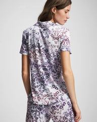 LACE HARMONY LILAC - Piped Short Sleeve Notch Collar Pajama Top