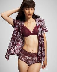 PAISLEY SPLENDOR PLUM - Piped Short Sleeve Notch Collar Pajama Top