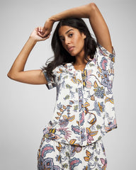 PAISLEY SPLENDOR CHAMP - Piped Short Sleeve Notch Collar Pajama Top