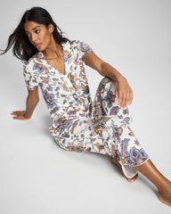 PAISLEY SPLENDOR CHAMP - Piped Short Sleeve Notch Collar Pajama Top