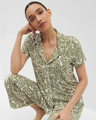 PALMTASTIC VETIVER/CHAMP - Piped Short Sleeve Notch Collar Pajama Top