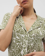 PALMTASTIC VETIVER/CHAMP - Piped Short Sleeve Notch Collar Pajama Top
