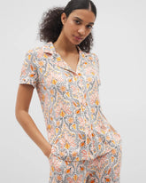 VINE PAISLEY CHAMPAGNE M - Piped Short Sleeve Notch Collar Pajama Top