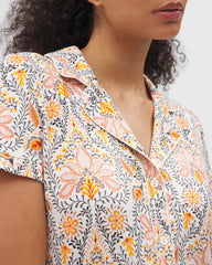 VINE PAISLEY CHAMPAGNE M - Piped Short Sleeve Notch Collar Pajama Top