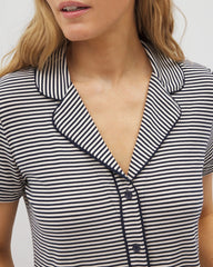 NIGHTCAP STRIPE NAVY - Piped Short Sleeve Notch Collar Pajama Top