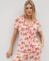 SHAKE YOUR PALM PALMS P - Piped Short Sleeve Notch Collar Pajama Top