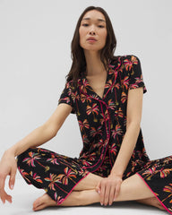 SHAKE YOUR PALM PALMS BLK - Piped Short Sleeve Notch Collar Pajama Top
