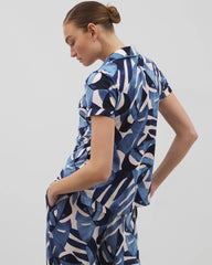TROPICAL BREEZE SKY - Piped Short Sleeve Notch Collar Pajama Top