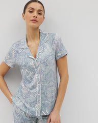 GLOBAL PAISLEY GRAND C - Piped Short Sleeve Notch Collar Pajama Top