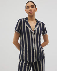 HAMPTON STRIPE NA CHAMP - Piped Short Sleeve Notch Collar Pajama Top