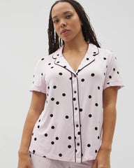CHEERFUL DOT B SUGAR - Piped Short Sleeve Notch Collar Pajama Top