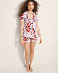 FORAGED FLORAL BLUE MIST - Piped Short Sleeve Notch Collar Pajama Top