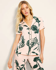 SHADOW FLORA APRICOTTA - Piped Short Sleeve Notch Collar Pajama Top