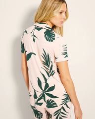 SHADOW FLORA APRICOTTA - Piped Short Sleeve Notch Collar Pajama Top