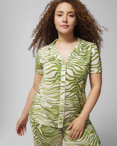 INTO THE GROOVE WHITE SMK - Piped Short Sleeve Notch Collar Pajama Top