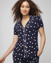 MERRY DOT G NAVY/IVORY - Piped Short Sleeve Notch Collar Pajama Top