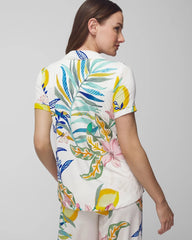 LEMON SQUEEZE GRAND IVORY - Piped Short Sleeve Notch Collar Pajama Top