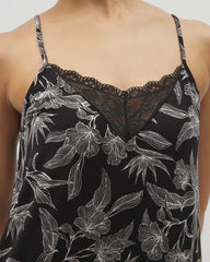 PLUMERIA BLOOMS BLK CH - Lace Trim Chemise