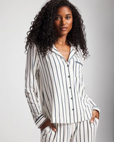 UNWIND STRIPE CHAMPAGNE - Long-Sleeve Notch Collar Pajama Top