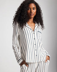 UNWIND STRIPE CHAMPAGNE - Long-Sleeve Notch Collar Pajama Top
