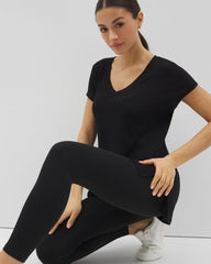 BLACK - Rib Knit V-Neck Tee