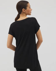 BLACK - Rib Knit V-Neck Tee