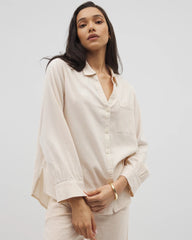 PALE SAND STRIPE - Beach Cotton Long Sleeve Button-Up