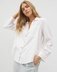 OPTIC WHITE - Beach Cotton Long Sleeve Button-Up