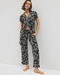 PLUMERIA BLOOMS BLK CH - Printed Pajama Pants
