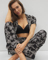 PLUMERIA BLOOMS BLK CH - Printed Pajama Pants