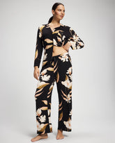 MYSTIC BLOOMS BLACK MID - Satin Trim Pajama Pant