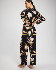 MYSTIC BLOOMS BLACK MID - Satin Trim Pajama Pant