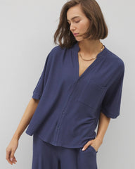LUNAR TIDE - Crinkle Knit Relaxed Button-Up Top