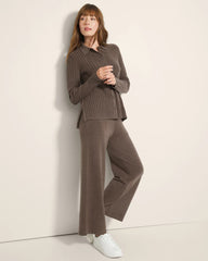 HEATHER COCOA - Button-Up Sweater