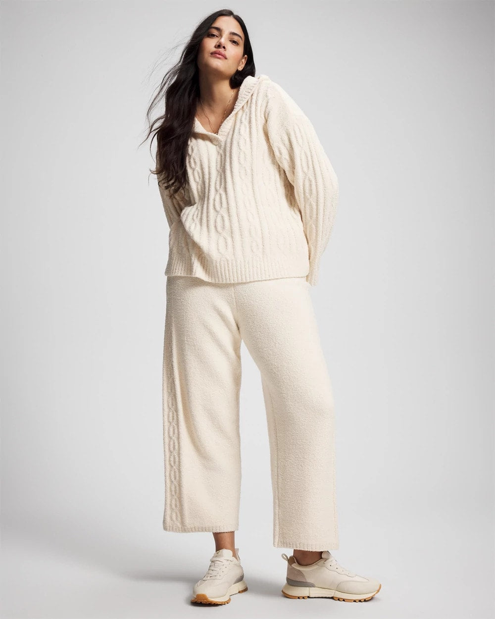 PARCHMENT - Cable Knit Plush Ankle Pant