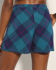 BUNDLE UP PLAID BIAS TEAL - Pajama Shorts