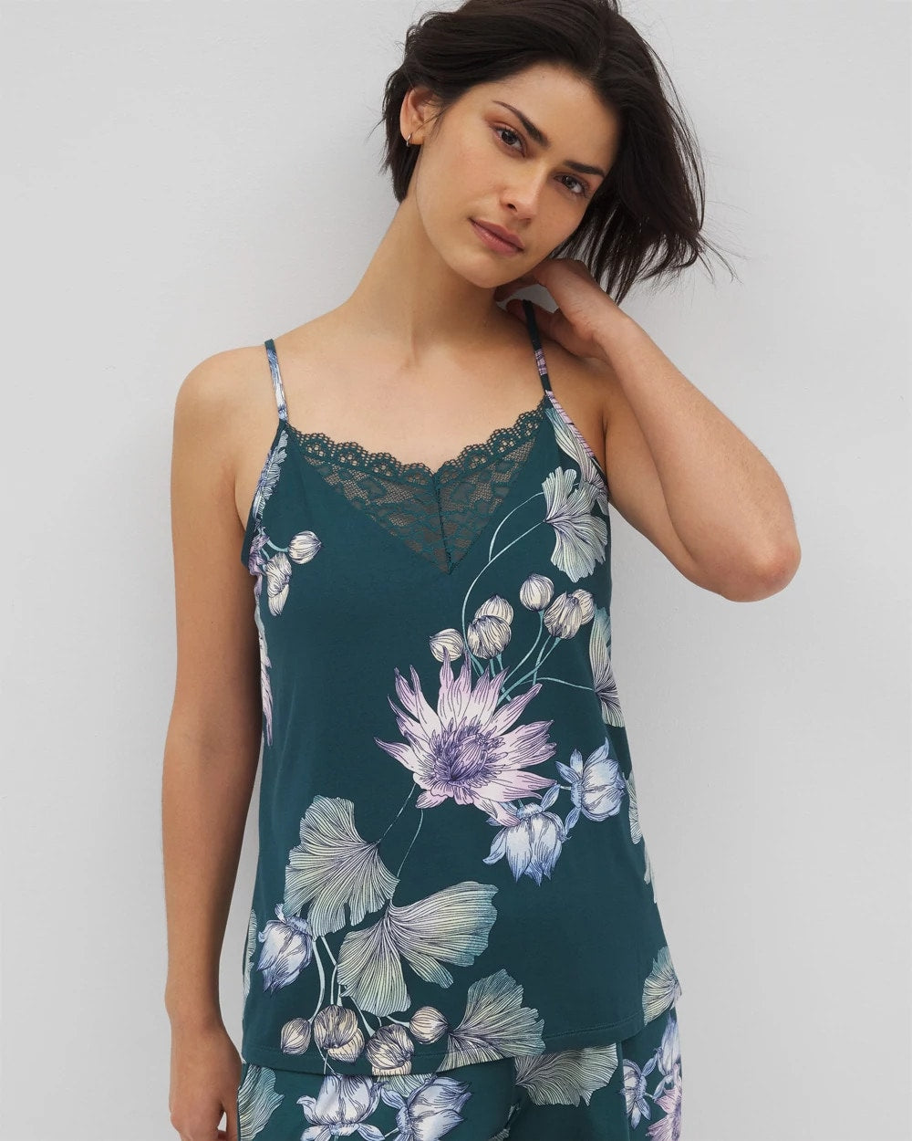 HAVEN BOTANICAL DARK SEA - Lace Trim Pajama Cami