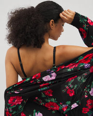 RHAPSODY FLORA BLACK - Long-Sleeve Short Robe