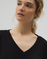 BLACK - Long-Sleeve V-Neck Pajama Top