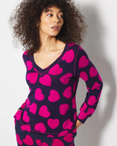LOVE STRUCK NAVY - Long-Sleeve V-Neck Pajama Top