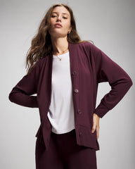 MERLOT - Ultrasoft Fleece Relaxed Button Up Cardigan