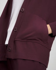 MERLOT - Ultrasoft Fleece Relaxed Button Up Cardigan