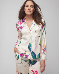 PARADISE SOIREE WHITE SK - Long-Sleeve Notch Collar Pajama Top